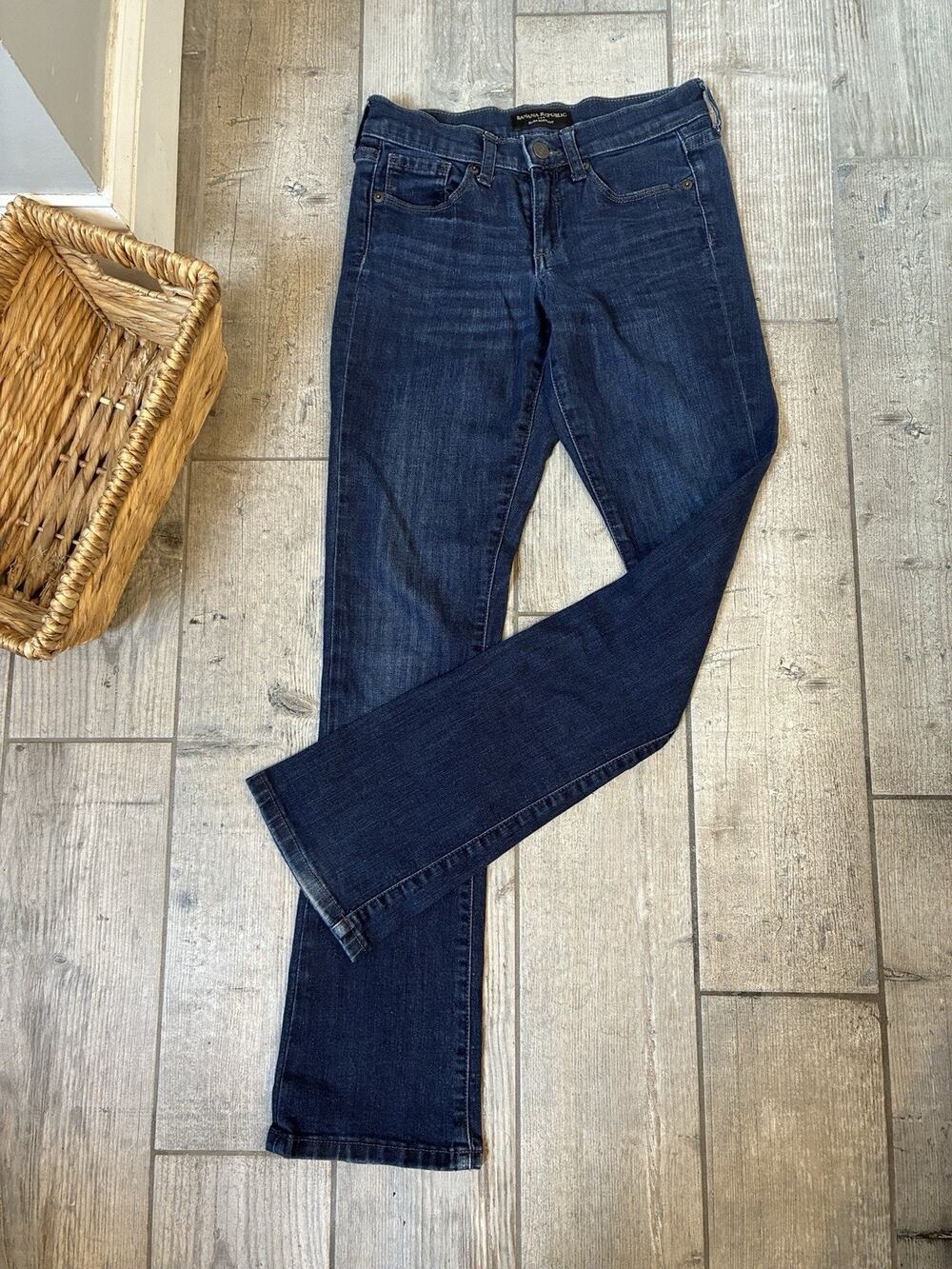 Banana Republic Slim Bootcut Jeans 00P Petite 24 Dark Wash Y2K Style 30" Inseam